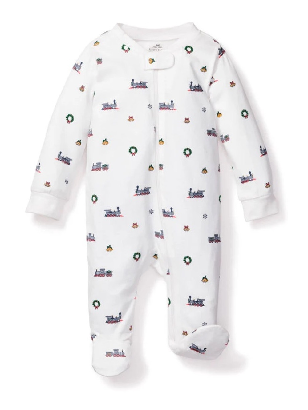 Petite Plume footies Artic Express Organic Cotton Christmas train baby boy zippy